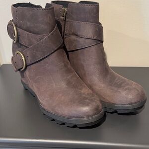 Sorel Dark Brown Ankle Booties with Buckle Detail
